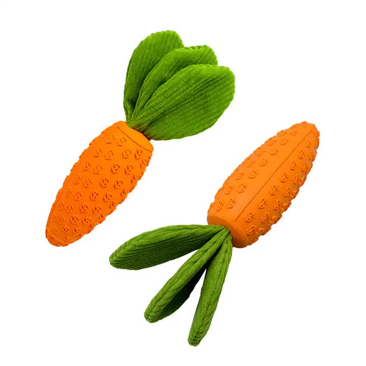 2 PCS Durable Rubber Carrot Dog Toy â€“ Squeaky Chew Toy for Large Dogs, Puppy Teething & Dental Care, Interactive Play for Bored Pets