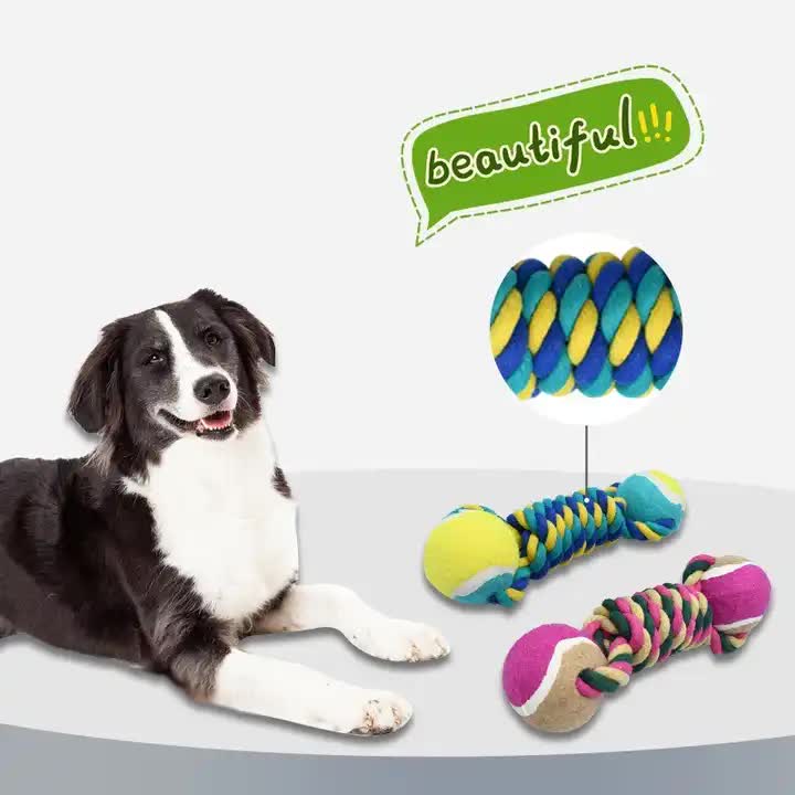 2 PCS Pink Durable Cotton Rope and Tennis Ball Dog Tug Toy Set for All Size Dogs