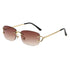 Light Brown Stylish Frameless Diamond-Cut Sunglasses with Metallic Temples - Trendy Line-Design Fashion Eyewear