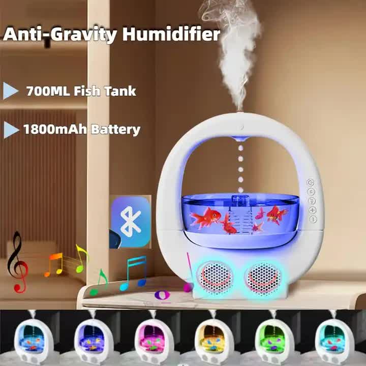 White 3 In 1 Anti-Gravity Humidifier Multifunctional Aromatherapy Machine Bluetooth-compatible Speaker Fish Tank Ambient Light