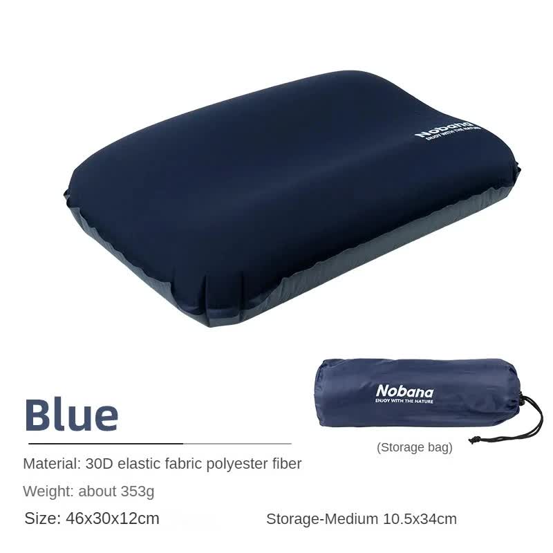 Navy Blue Automatic Inflatable 3D Outdoor Sponge Pillow - Portable Camping Travel Neck Cushion, Comfortable Air Mattress for Tent, Versatile Nap Pillow