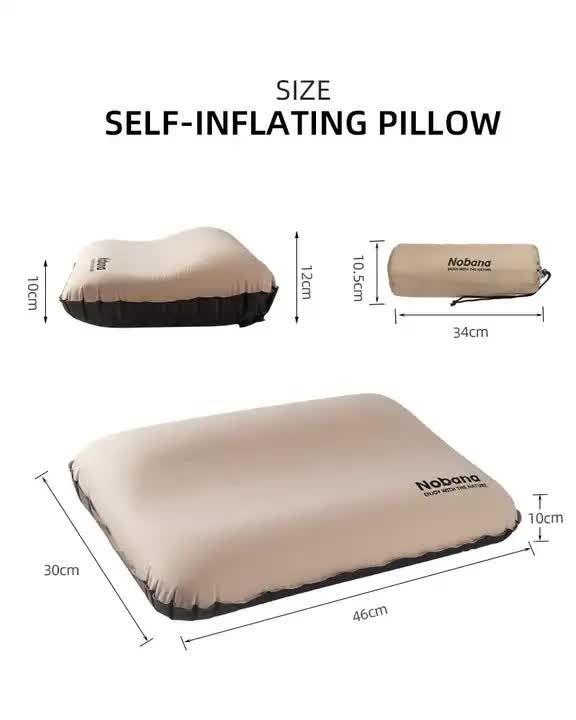 Dark Green Automatic Inflatable 3D Outdoor Sponge Pillow - Portable Camping Travel Neck Cushion, Comfortable Air Mattress for Tent, Versatile Nap Pillow