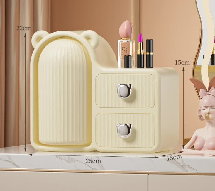 Milky white Rotating Desktop Cosmetic Organizer  High-End Dustproof Wall-Mounted Storage Box with Drawer for Vanity, Makeup and Toiletries