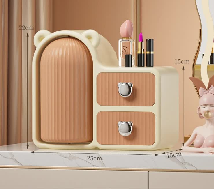 Brown Rotating Desktop Cosmetic Organizer  High-End Dustproof Wall-Mounted Storage Box with Drawer for Vanity, Makeup and Toiletries