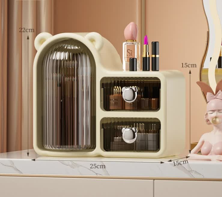 Black Rotating Desktop Cosmetic Organizer  High-End Dustproof Wall-Mounted Storage Box with Drawer for Vanity, Makeup and Toiletries
