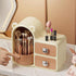 Black Rotating Desktop Cosmetic Organizer  High-End Dustproof Wall-Mounted Storage Box with Drawer for Vanity, Makeup and Toiletries