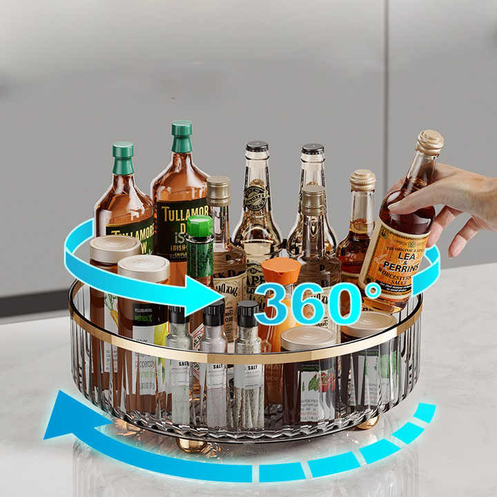 Transparent Luxury Rotating Storage Rack  Transparent Spice Organizer & Condiment Holder for Kitchen and Living Room, Desktop Rotating Tray for Efficient Storage