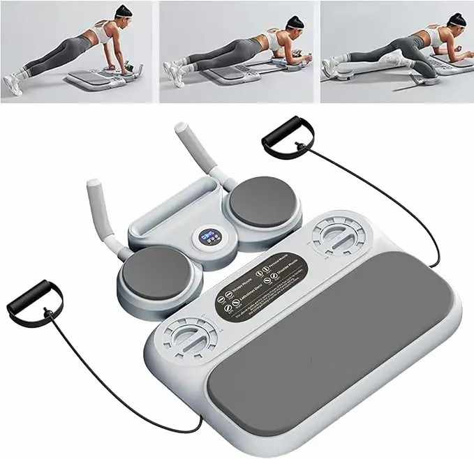 Grey 6-in-1 Multifunctional Fitness Board  Ab Wheel, Automatic Rebound, Fat Burning and Core Strengthening Home Workout Equipment