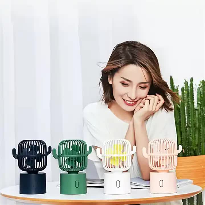 Green Cactus-Shaped USB Rechargeable Fan â€“ Creative Desktop Fan for Home & Office with Adjustable Head for Cooling on the Go