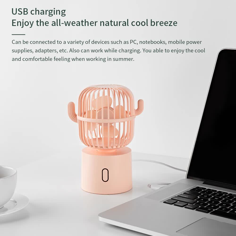 Green Cactus-Shaped USB Rechargeable Fan â€“ Creative Desktop Fan for Home & Office with Adjustable Head for Cooling on the Go