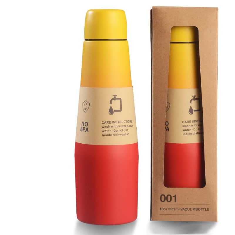 Yellow Red Gradient High-Quality Gradient Color Insulated Water Bottle â€“ 304 Stainless Steel Vacuum Cup, Large Capacity, Portable Sports Bottle