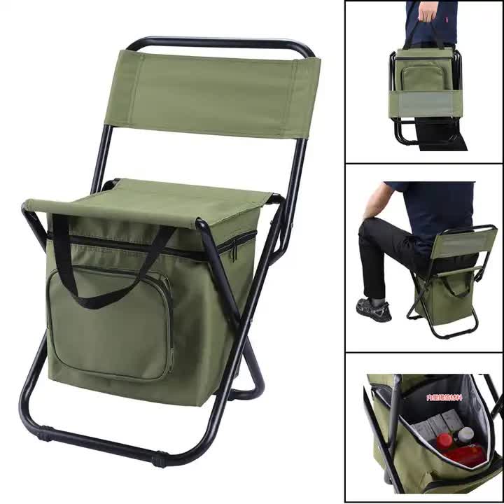 Green Portable 3-in-1 Folding Camping Chair with Storage Bag, Backrest, and Insulated Cooler for Outdoor Fishing, Hiking, and Picnics