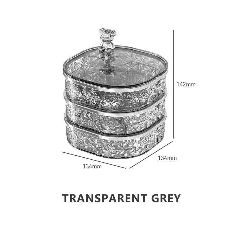 Grey Three-Layer Rotatable Jewelry Organizer Box - Stylish and Anti-Oxidation Storage for Earrings, Necklaces, and Rings