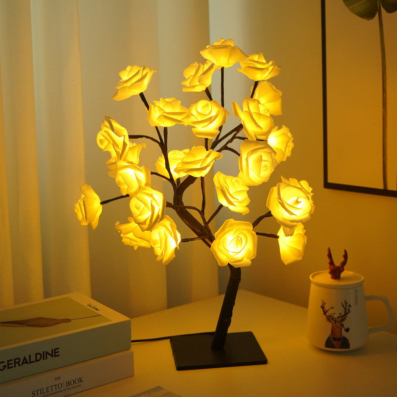 LED Rose Flower Tree Light with Detachable Base and USB Switch â€“ Decorative Night Light for Home DÃ©cor