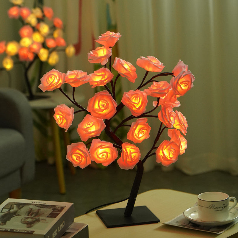 LED Rose Flower Tree Light with Detachable Base and USB Switch â€“ Decorative Night Light for Home DÃ©cor