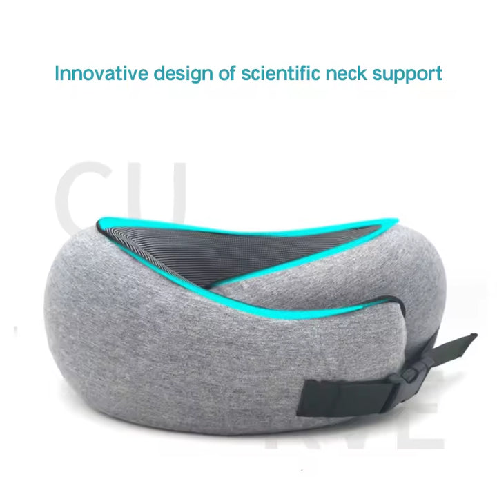 Dark Gray Buckle Tape Memory Foam U-Shaped Neck Pillow - Snail Travel Cushion for Airplane, Office Nap, and Travel - Adjustable with Magnetic Therapy Cloth