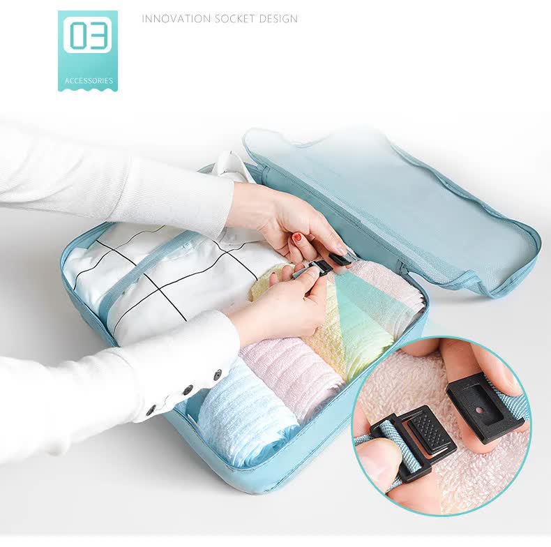 Light Blue 8-Piece Travel Organizer Set  Packing Bags for Clothes, Shoes, Underwear, and Toiletries with Drawstring and Zip Pouches