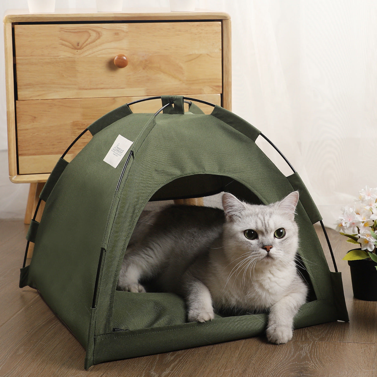 S Green Foldable Breathable Summer Pet Tent with Cooling Mat  Portable Outdoor and Indoor Pet Shelter