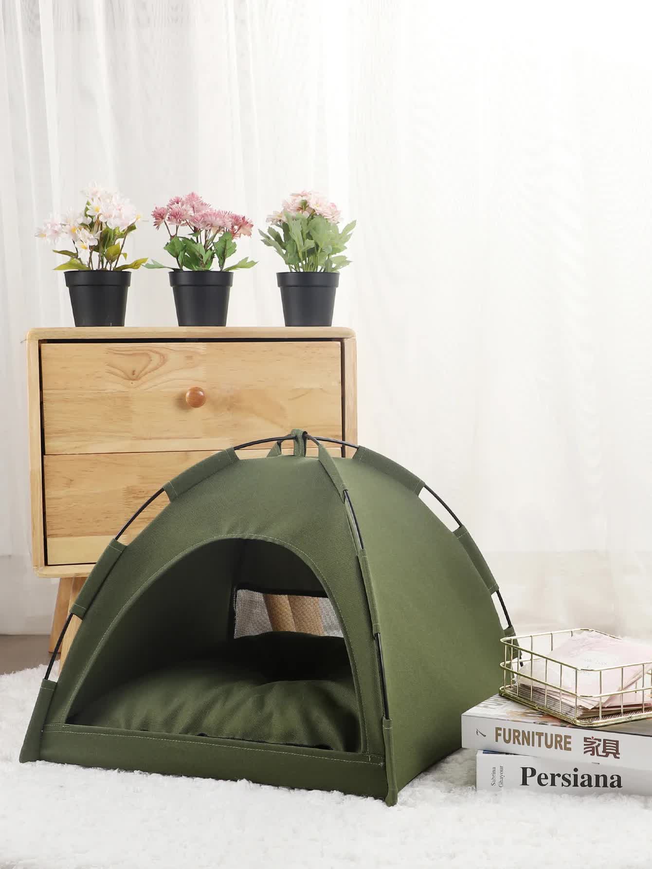 S Green Foldable Breathable Summer Pet Tent with Cooling Mat  Portable Outdoor and Indoor Pet Shelter