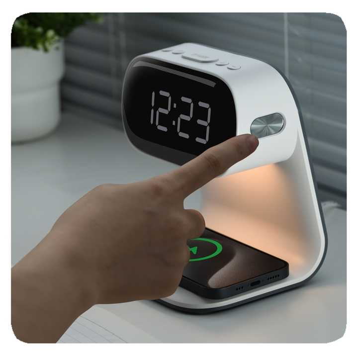 Smart Bedside Night Light with Alarm Clock & Wireless Charging, Multifunctional LED Desk Lamp