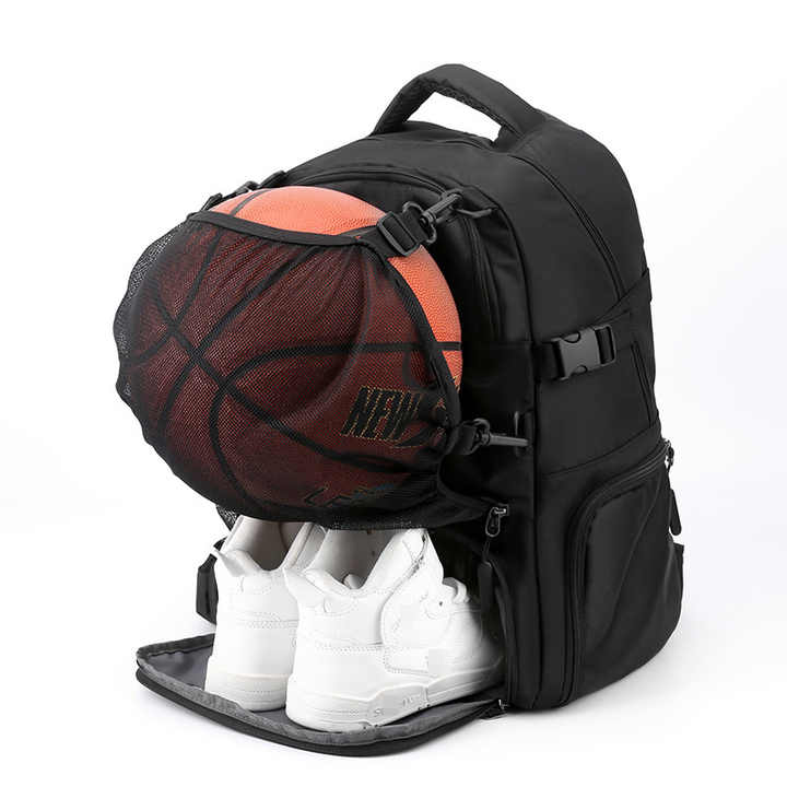 Black Large Capacity Sports Backpack, Waterproof Basketball & Soccer Bag, Separate Shoe Compartment, Student Backpack