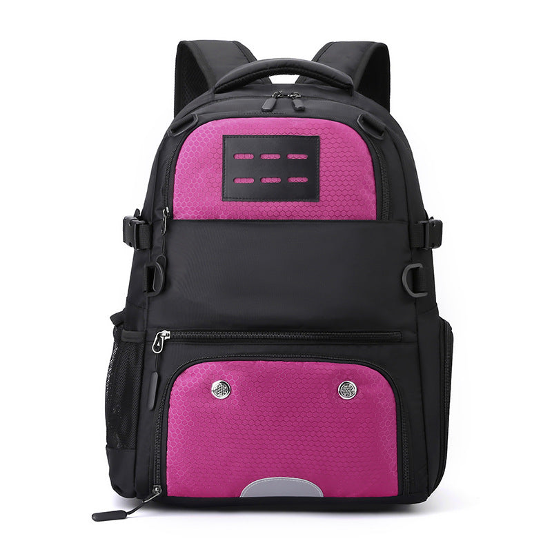 Pink And Black Large Capacity Sports Backpack, Waterproof Basketball & Soccer Bag, Separate Shoe Compartment, Student Backpack