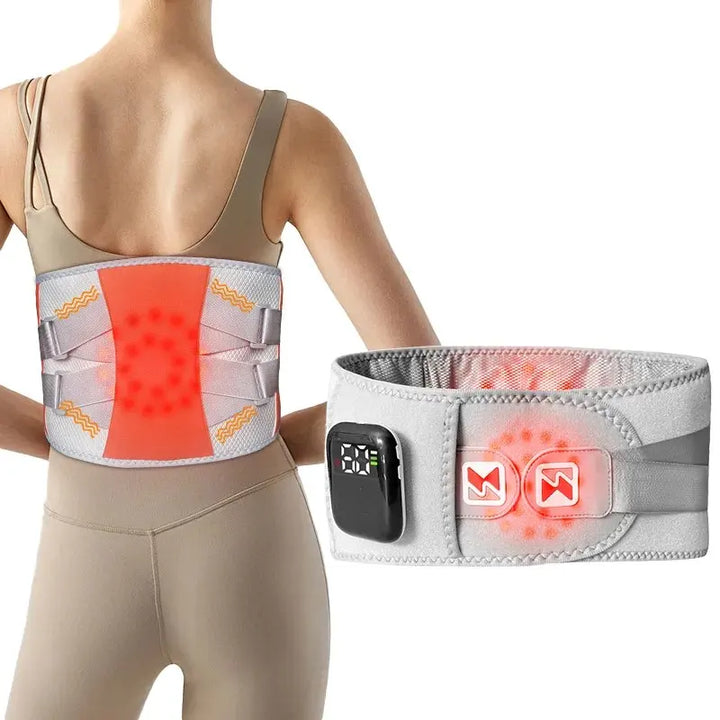 Grey And Orange Wireless Heated Waist Massager with Lumbar Support  Smart Back Pain Relief Device