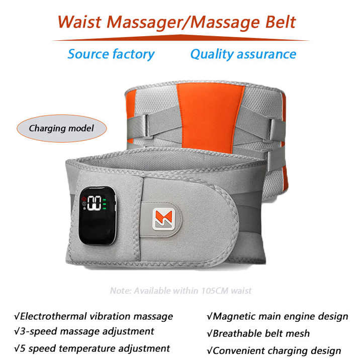 Grey And Orange Wireless Heated Waist Massager with Lumbar Support  Smart Back Pain Relief Device