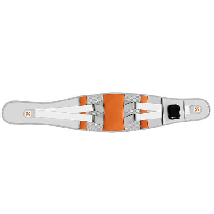Grey And Orange Wireless Heated Waist Massager with Lumbar Support  Smart Back Pain Relief Device