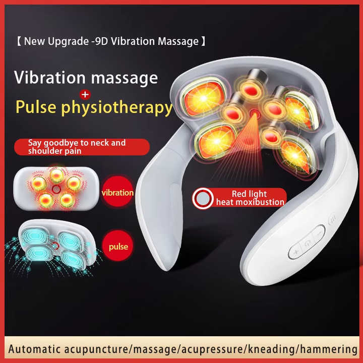 White Portable Electric Neck Massager â€“ Intelligent Pulse Therapy with Heat and 4 Massage Heads