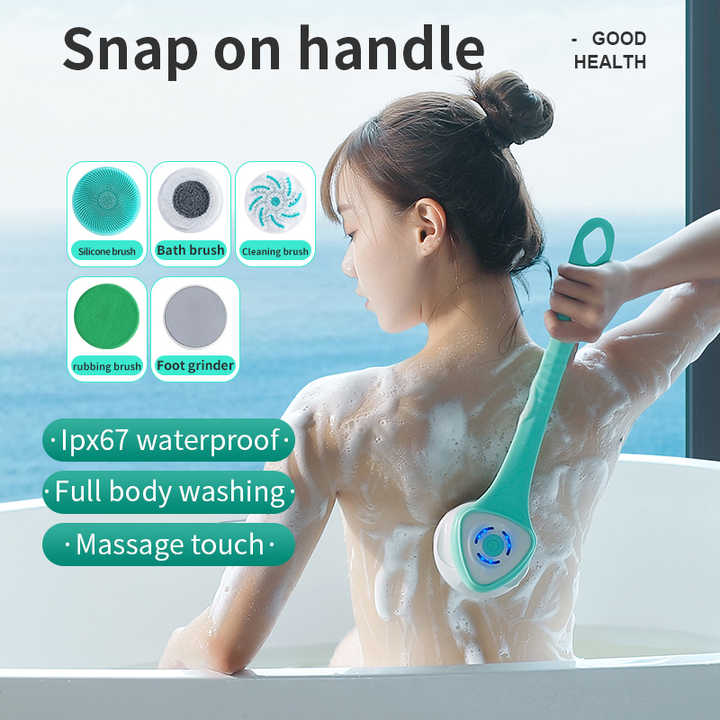 White Electric Bath Brush & Multi-Functional Massager  Long Handle Waterproof Body Cleansing Tool