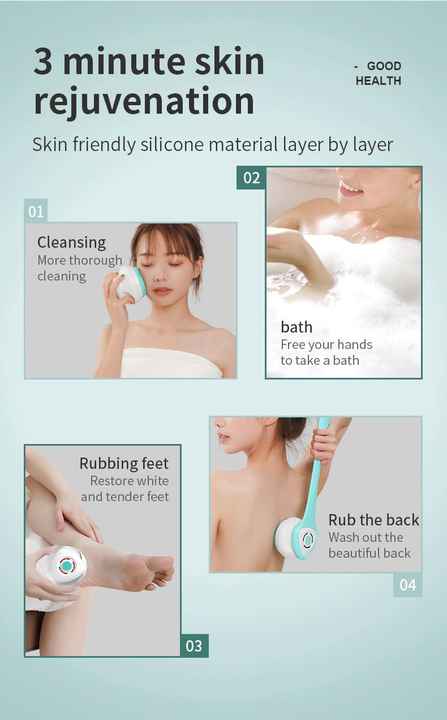 White Electric Bath Brush & Multi-Functional Massager  Long Handle Waterproof Body Cleansing Tool