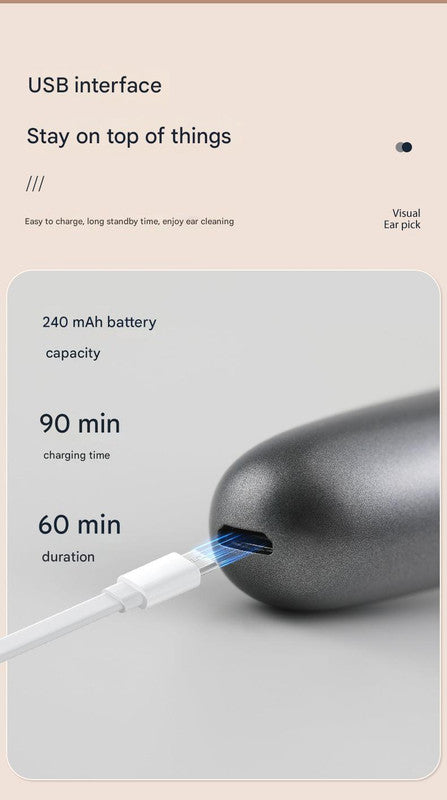 White Rechargeable Visual Electric Ear Cleaner with LED Light â€“ Safe and Effective Ear Wax Removal Tool for Adults and Children