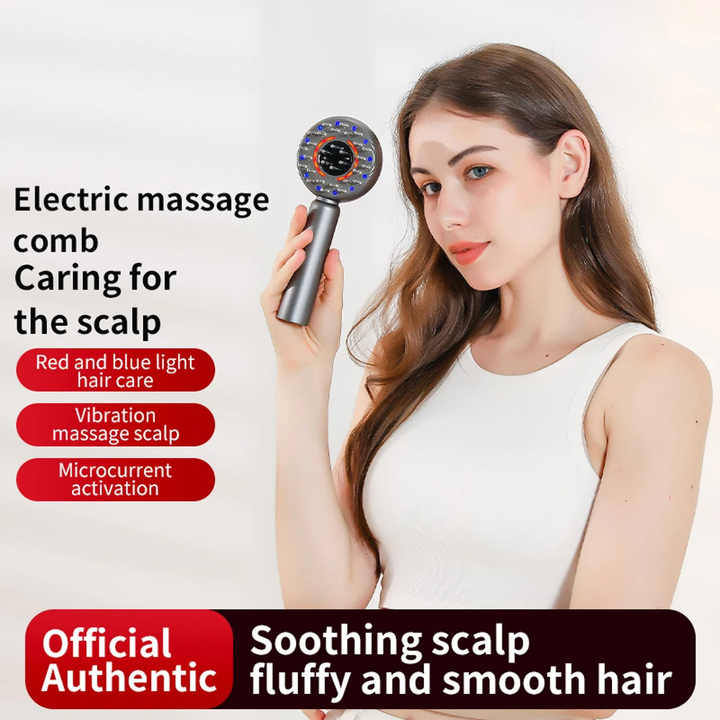 Grey Intelligent Scalp Massager Brush with Red Light Therapy  Hair Care, Volumizing, and Essence Applicator