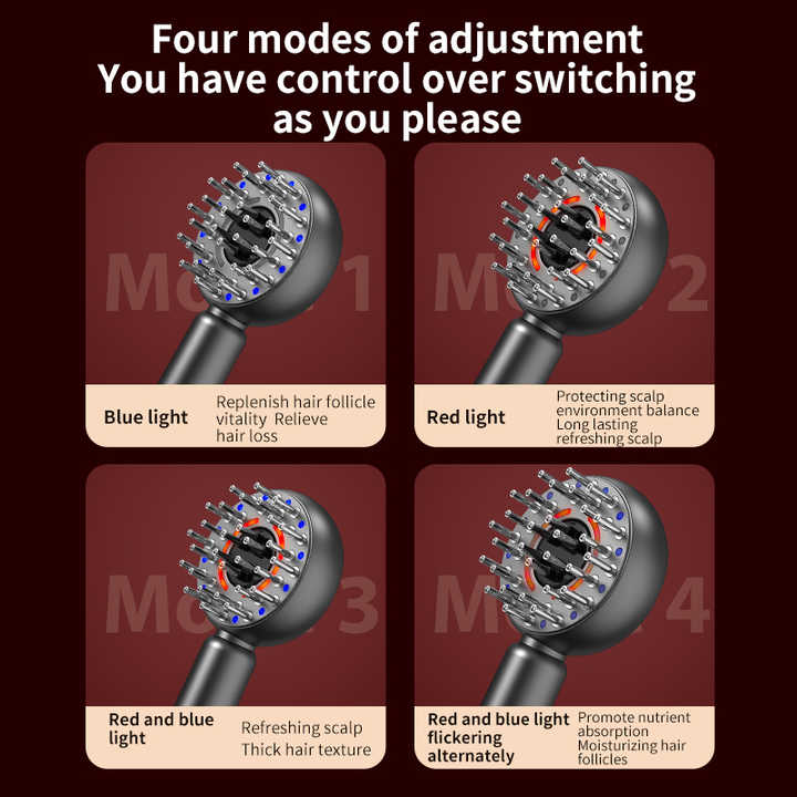 Grey Intelligent Scalp Massager Brush with Red Light Therapy  Hair Care, Volumizing, and Essence Applicator