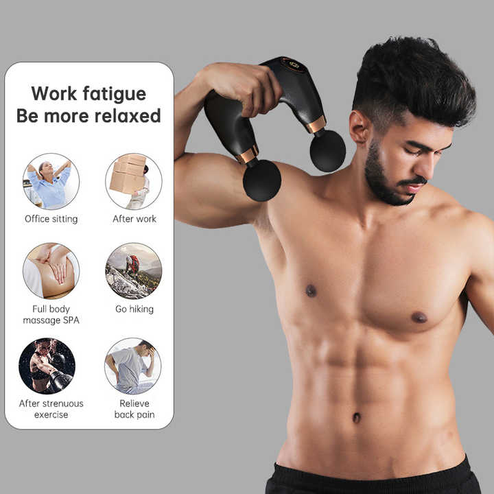 Black Dual-Head Mini Massage Gun â€“ Portable Professional Muscle Relaxation Device with 5-Speed Adjustment for Deep Tissue Recovery and Pain Relief