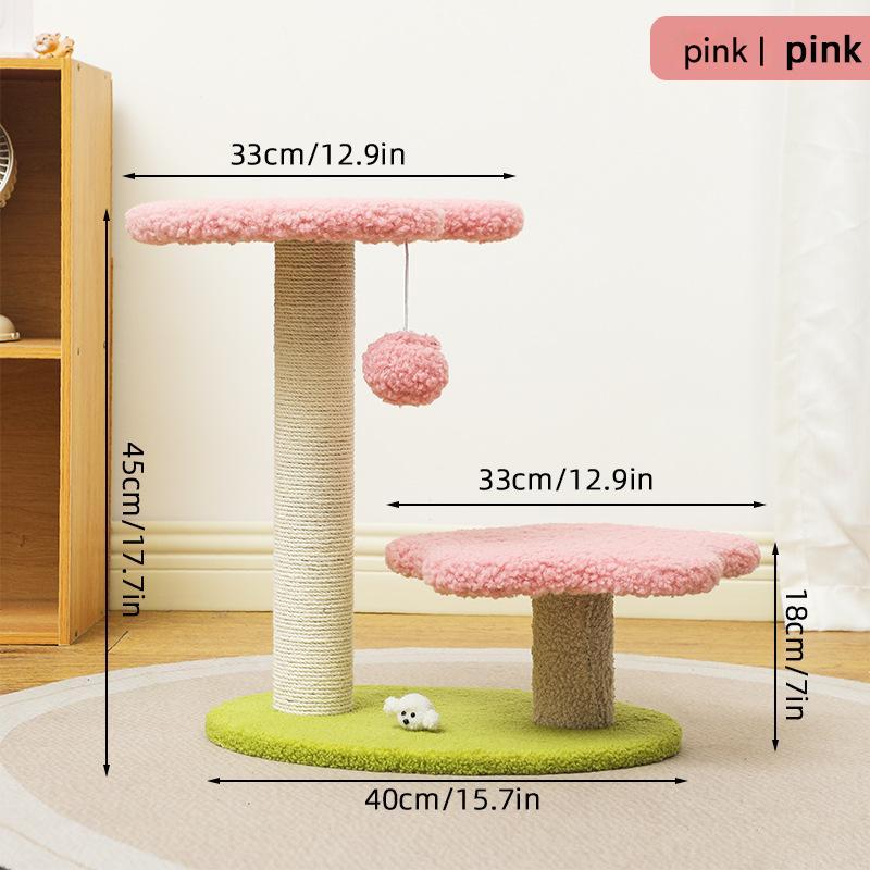 Pink Compact Cat Climbing Frame with Dual-Level Sisal Posts and Playful Design  Perfect for Scratching and Jumping