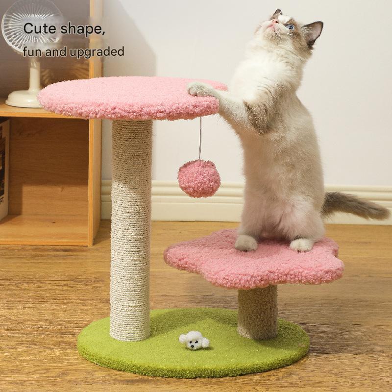 Pink Compact Cat Climbing Frame with Dual-Level Sisal Posts and Playful Design  Perfect for Scratching and Jumping