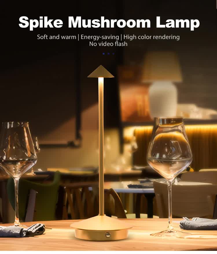 Gold Modern Minimalist Aluminum LED Mushroom Night Light - Creative Bedside Atmosphere Lamp for Dining Room and Bedroom