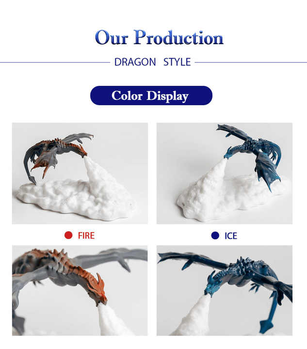 Blue Ice Dragon 3D Printed LED Dragon Flame Night Light - Unique Decorative Lamp for Desk, Bedroom & Gift Ideas