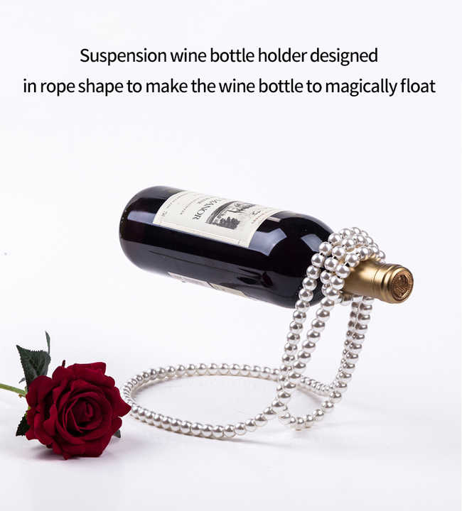 Gold Modern Floating Pearl Wine Bottle Holder  Elegant Home Decor, Unique Kitchen Accessory for Dining, Bar, and Living Room