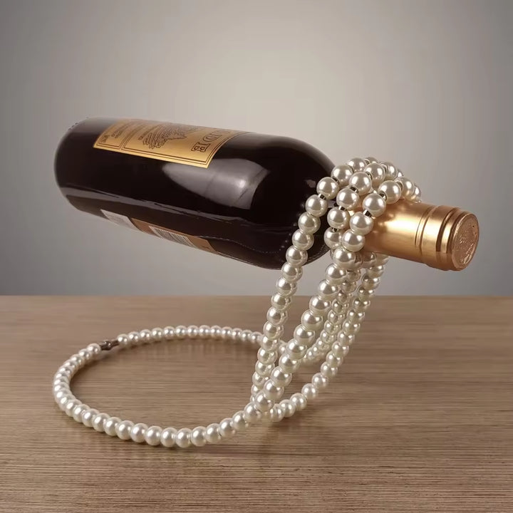 Gold Modern Floating Pearl Wine Bottle Holder  Elegant Home Decor, Unique Kitchen Accessory for Dining, Bar, and Living Room