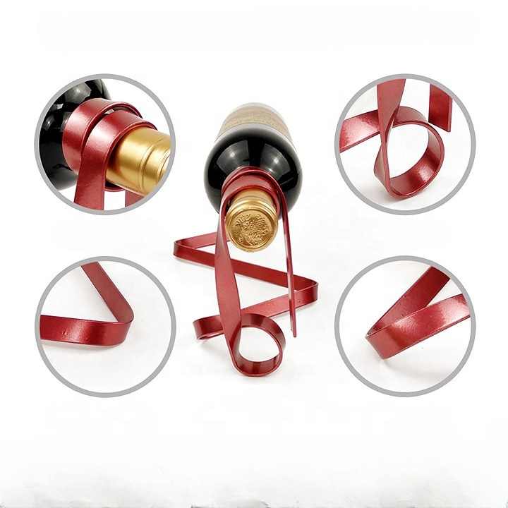 Black Modern Ribbon Wine Bottle Holder - Creative Floating Wine Rack for Home and Bar DÃ©cor