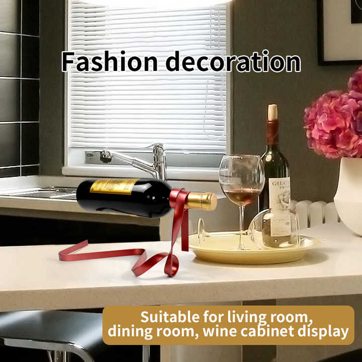 Black Modern Ribbon Wine Bottle Holder - Creative Floating Wine Rack for Home and Bar DÃ©cor