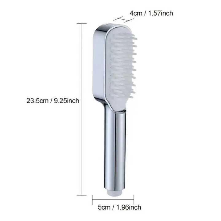 Silver Handheld Shower Head with Silicone Brush and Massage Function  High-Pressure Water Spray