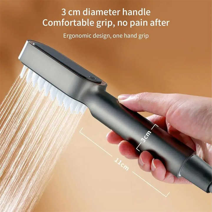 Silver Handheld Shower Head with Silicone Brush and Massage Function  High-Pressure Water Spray