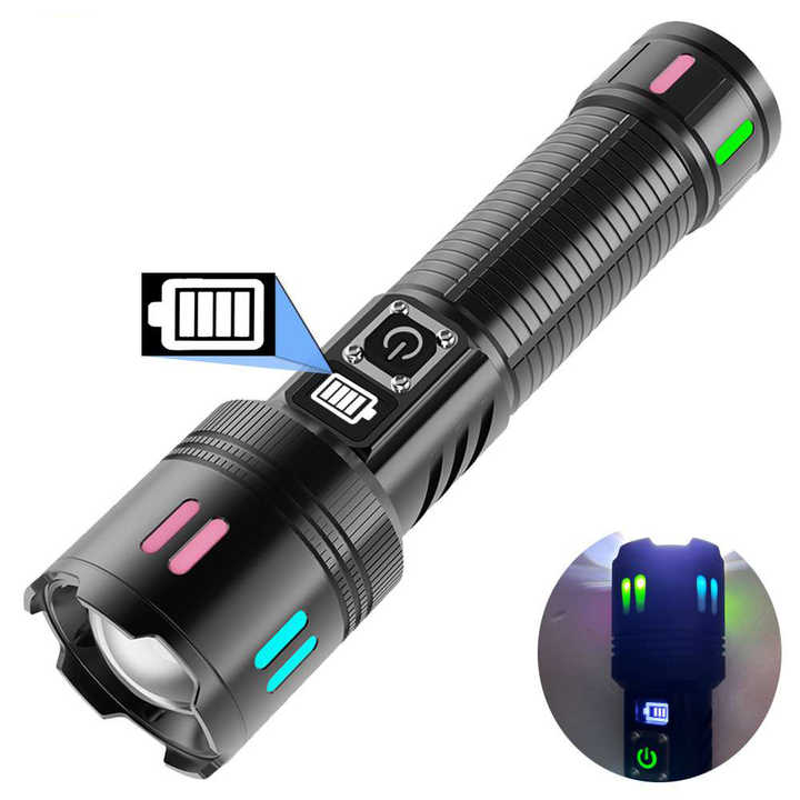 Carton Box Rechargeable High-Power Emergency Flashlight  Super Bright Portable Outdoor Patrol Torch with Digital Display