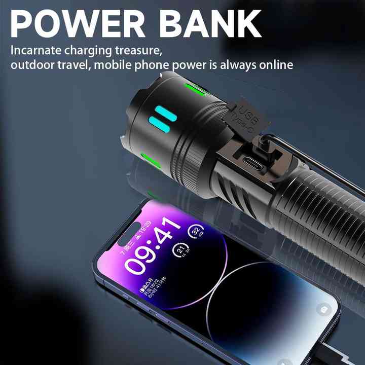 Carton Box Rechargeable High-Power Emergency Flashlight  Super Bright Portable Outdoor Patrol Torch with Digital Display