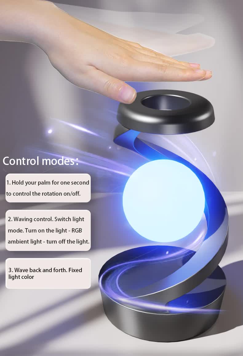 Black 360Â° Rotating Floating Night Light  Wireless Charging Table Lamp | 7-Color RGB Atmosphere Light | USB Rechargeable for Bedroom, Bedside, Desk, Camping, and Party DÃ©cor