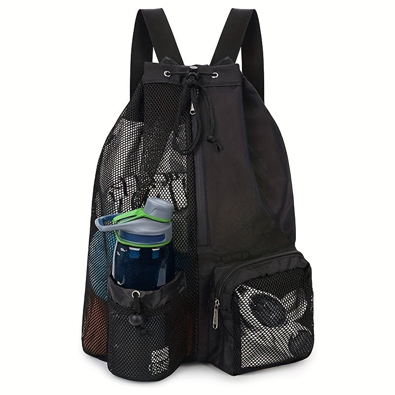Black Mesh Drawstring Swim Backpack with Wet Pocket  Lightweight Beach, Gym, Outdoor Sports Bag  245g